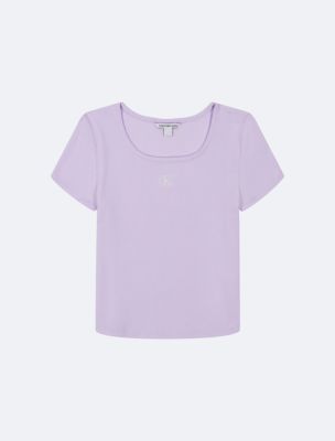 Girls Square Neck Baby Tee, Orchid Petal