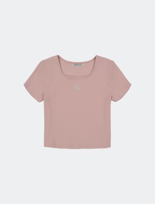 Girls Square Neck Baby Tee, Peachskin