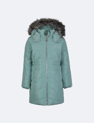 Calvin klein faux fur fashion hooded puffer jacket