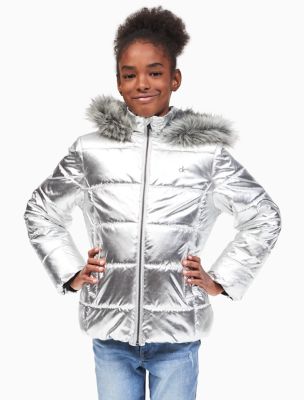 girls metallic puffer coat