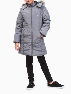 calvin klein big girls belted puffer jacket