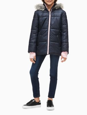 calvin klein big girls belted puffer jacket