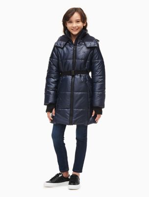 calvin klein big girls belted puffer jacket