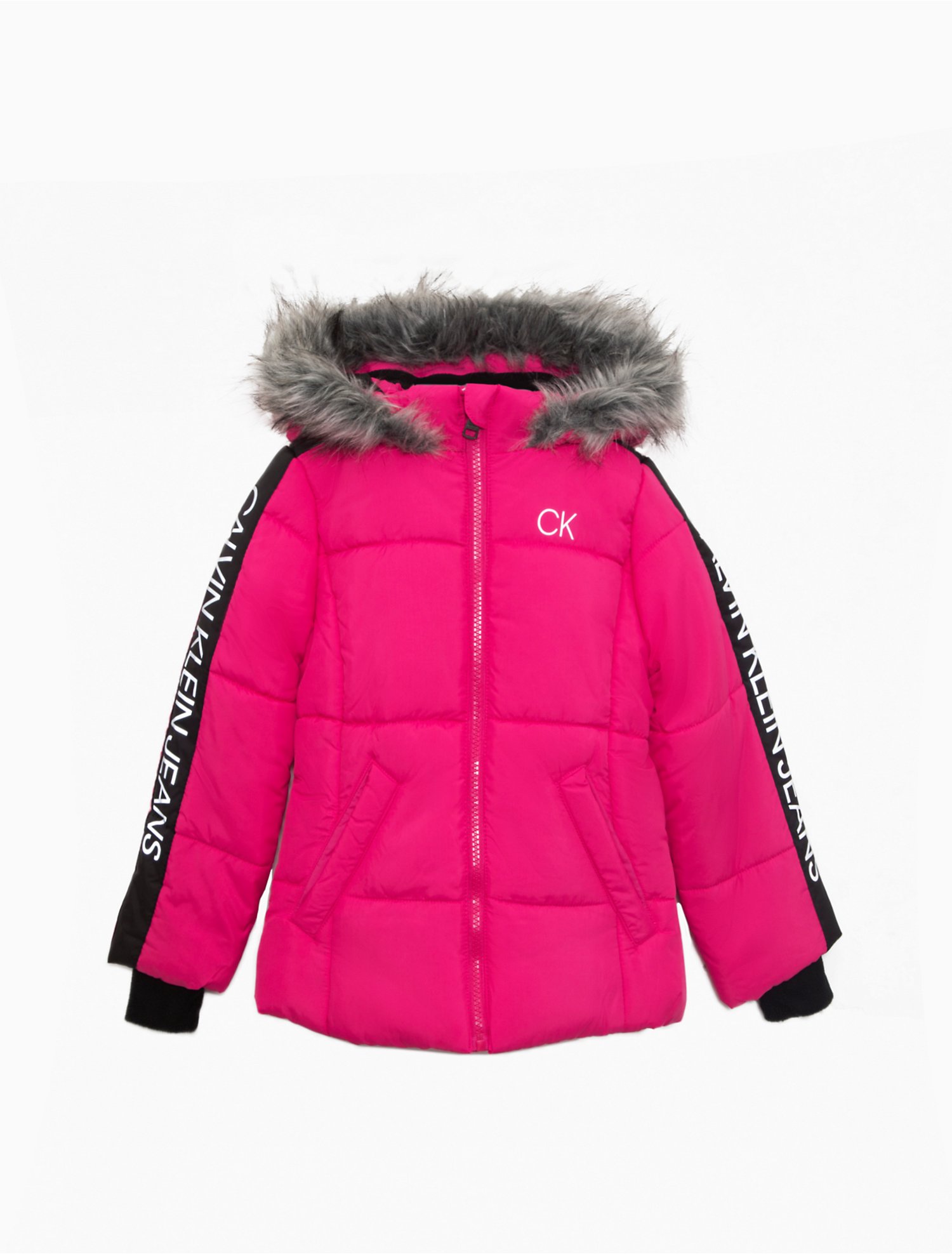 Girls Reflective Logo Stripe Hooded Puffer Jacket | Calvin Klein® USA