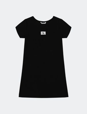 Girls Monogram Logo Crewneck T-Shirt Dress, Black