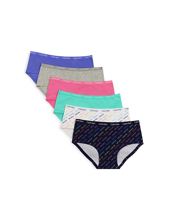  Calvin Klein Girls Underwear Cotton Hipster Panties, 6 Pack,  Splice Stars Pack, S: Clothing, Shoes & Jewelry
