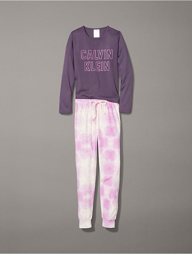 Calvin Klein Girls' Super Soft Fleece Pajama Set 2 Piece PJ, Spotted,  X-Large 