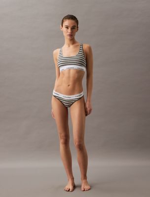 Icon Cotton Modal Unlined Bralette, Leader Stripe/Grey Heather