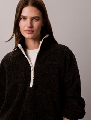 Женский свитшот Calvin Klein Sherpa 1/4 Zip, цвет: Чёрный — фото 2
