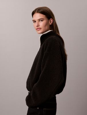 Женский свитшот Calvin Klein Sherpa 1/4 Zip, цвет: Чёрный — фото 4