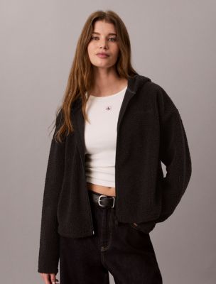 Sherpa Zip Hoodie, Black
