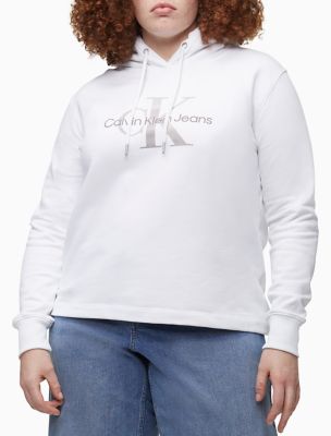 Plus Size Metallic Monogram Logo Hoodie, Bright White