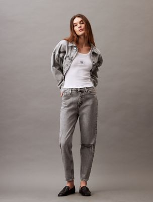 Jean coupe maman, gris denim