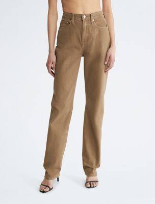 High Rise Straight Leg Fit Jeans, Brown