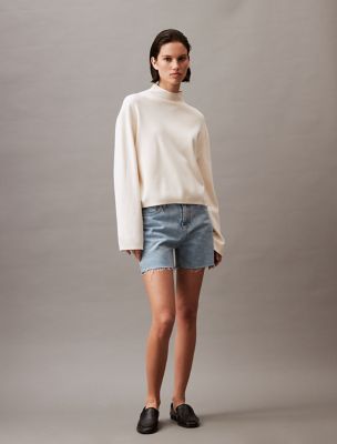 Distressed Denim Mom Shorts, Light Denim