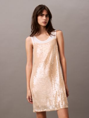 Sequin Mini Dress, Frosted Almond