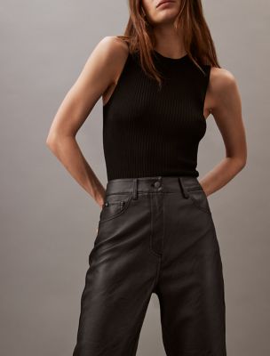 Faux Leather High Rise Pants, Black