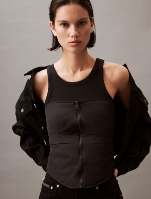 Padded Zip Bustier Top, Black