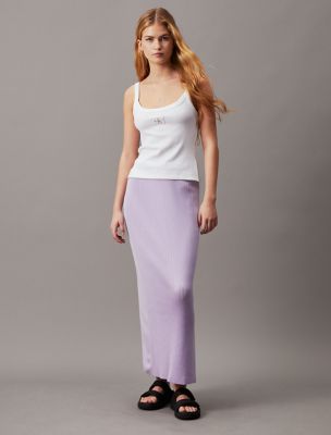 Ribbed Monogram Logo Sweater Maxi Skirt, Pastel Lilac