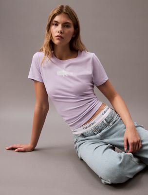 Faded Monogram Logo Graphic Slim Fit T-Shirt, Pastel Lilac