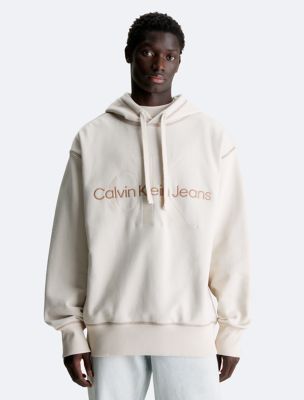 Embossed Monogram Logo Fleece Hoodie, Ivory