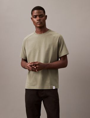 T-shirt ras du cou classique à languette tissée, olive poussiéreux