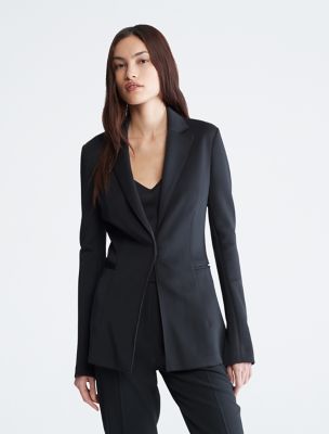 Technical Knit Long Blazer, Black