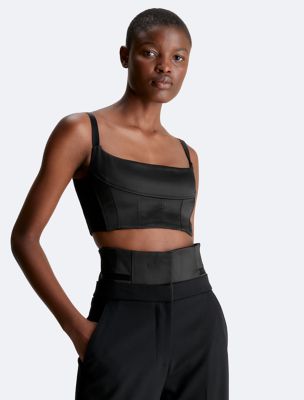 Tux Satin Corset Top, Black