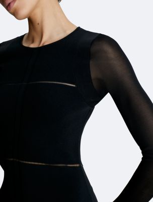 calvin klein cut out dress Calvin Klein - Black elbow sleeve sheath dress cut-out neckline with  pleats, 4P