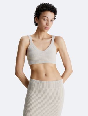 Ribbed Wool Blend Bralette, Sandshell