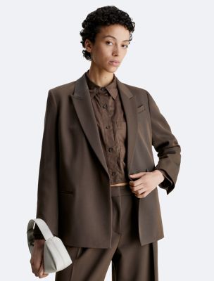 Wool Twill Blazer, Brown Kelp