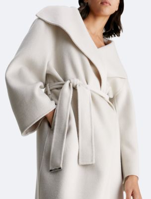 Grey Calvin Klein Asymmetrical Belted Wrap Coat Calvin Klein Women