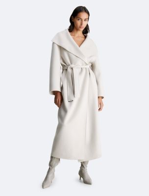Wool Belted Wrap Coat, Chateau Grey