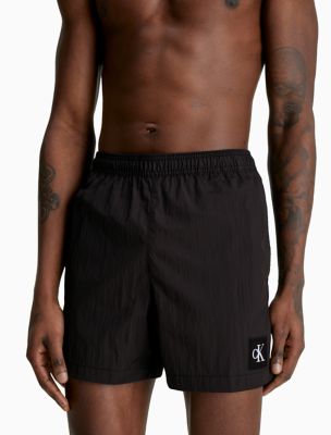Nylon Drawstring Waist Swim Shorts, Black
