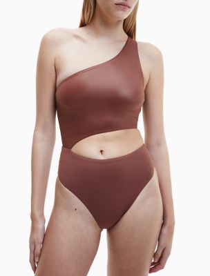 Core Essentials One Shoulder Swimsuit, Dark Raisin