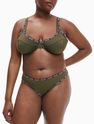 Plus Size Logo Tape Balconette Bikini Top, Crocodile Green