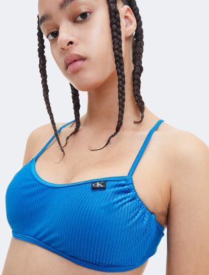 CK Monogram Rib Bralette Bikini Top, Regatta Blue
