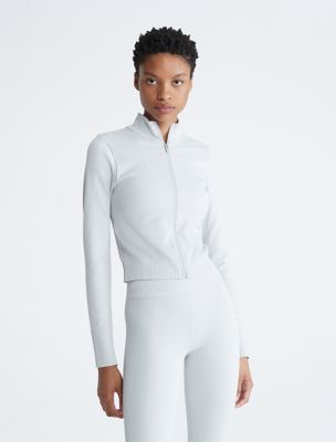 Performance Seamless Mock Neck Jacket, Light Grey Heather