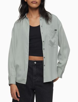 Boyfriend Fit Button-Down Shirt, Sage