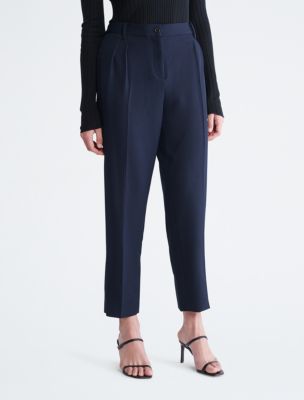 Pleated Ankle Length Tailored Pants, Yves Blue