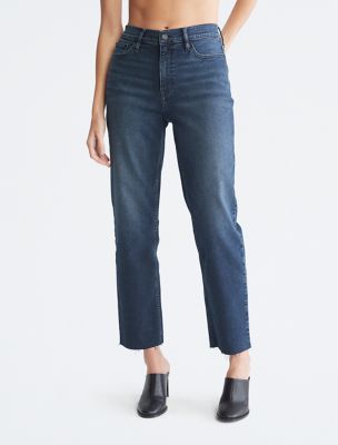 Straight Fit High Rise Ankle Jeans, Saphire