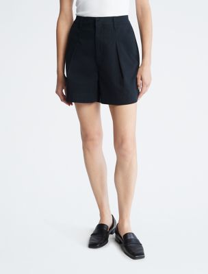 Twill Pleated 5-Inch Shorts, Black