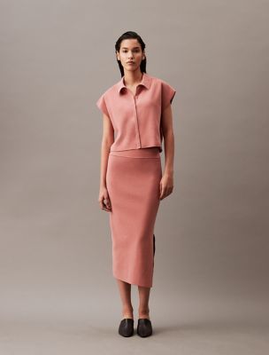 Split Hem Midi Skirt, Ash Rose