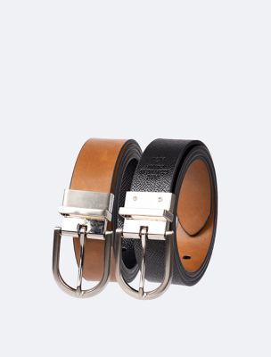 Reversible Round Buckle Belt, Saddle/Black
