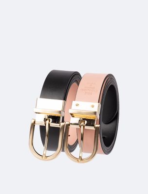 Reversible Round Buckle Belt, Black / Blush