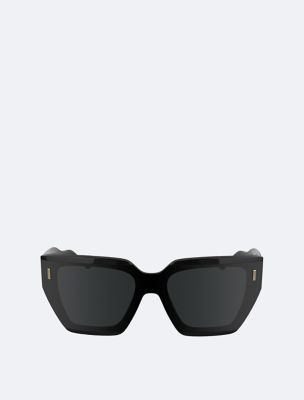 Acetate Avant Garde Angular Modified Rectangle Sunglasses, Black