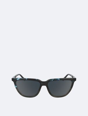 Lunettes de soleil rectangulaires modifiées classiques en acétate, bleu havane