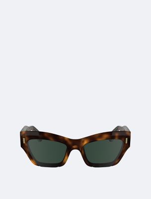 Acetate Avant Garde Slim Butterfly Sunglasses, Havana