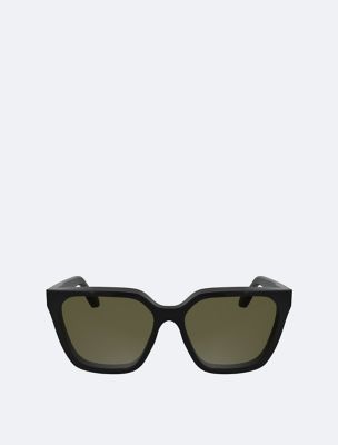 Acetate Modified Rectangle Sunglasses, Black