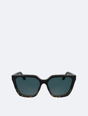 Acetate Modified Rectangle Sunglasses, Black/Havana